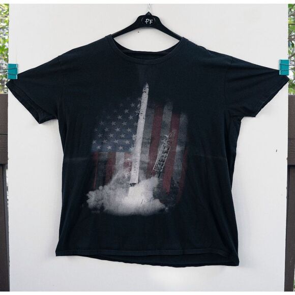 Space X American‎ Flag Falcon Rocket Launch Graphic T-Shirt Black Size XL - Picture 1 of 5